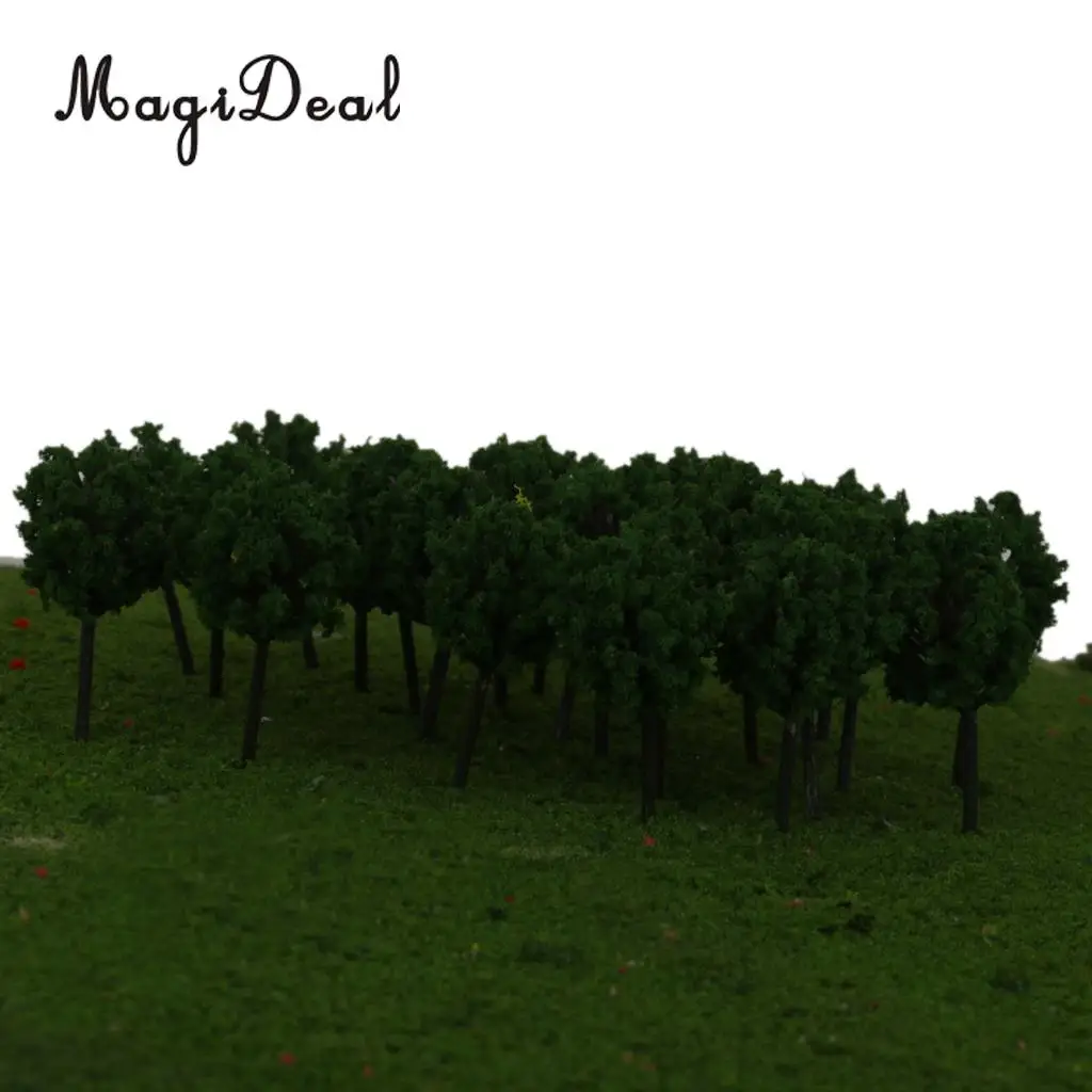 50Pcs 1/300 Scale 4cm Dark Green Model Trees Z Scale Train Street Park Countryside Model Building Scenery Landscape 4Colors