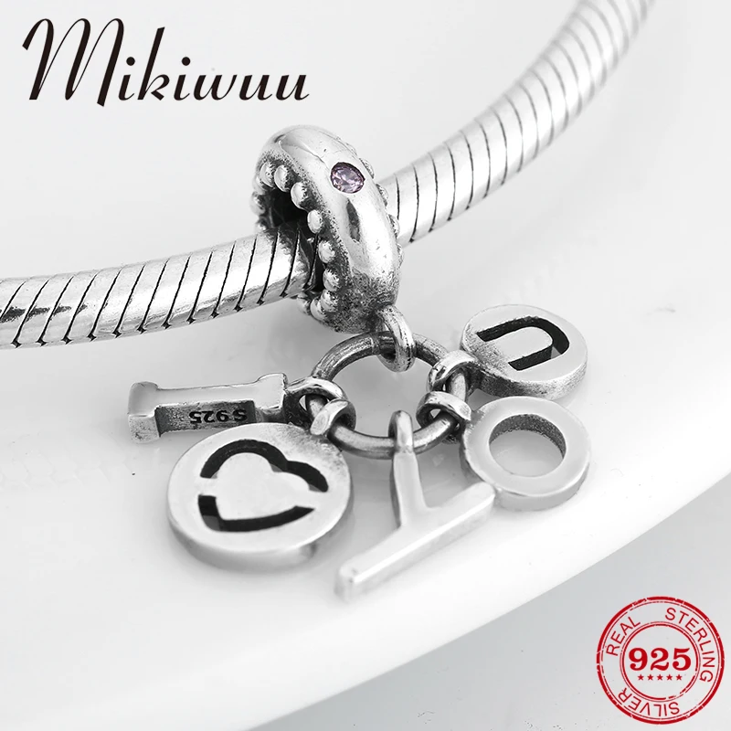 

925 Sterling Silver Letter fine Charm I Love You Valentine's Day Pendant Bead Fit Original Pandora Charm Bracelet Jewelry making