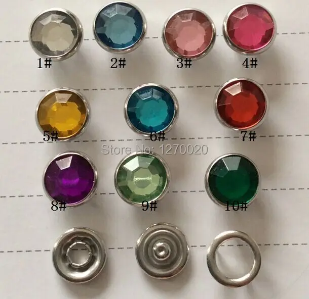 

100SET 10mm rhinestone pearl Press Studs Snap Fastener Popper Prong Ring snap button for baby clothes