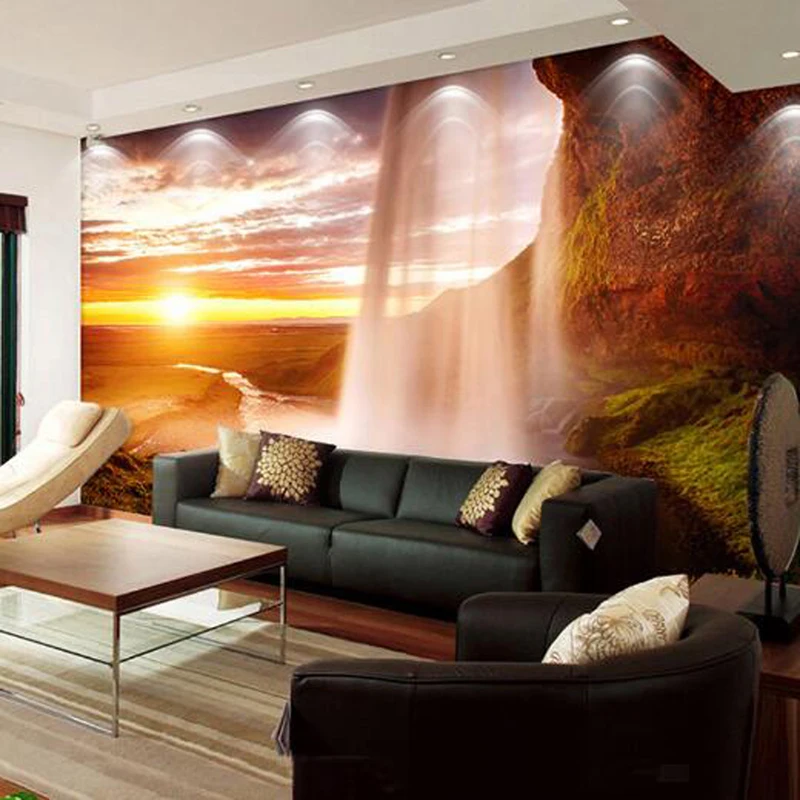 Пользовательские 3D фото обои природа пейзаж фреска спальня гостиная диван фон установка солнце водопад пейзаж обои