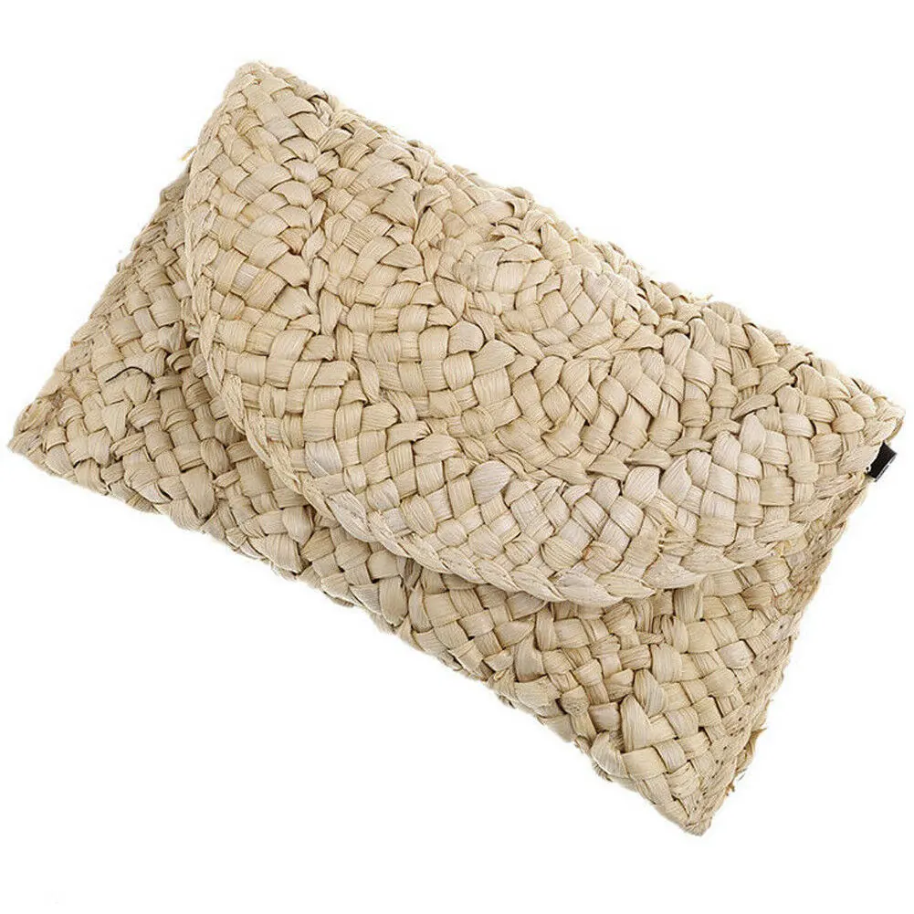 

Vintage Hand Woven Bag Long Coin Card Holder Handbag Clutch Purse Fashion Corn Husk Beach Casual Bag Women Wallet~