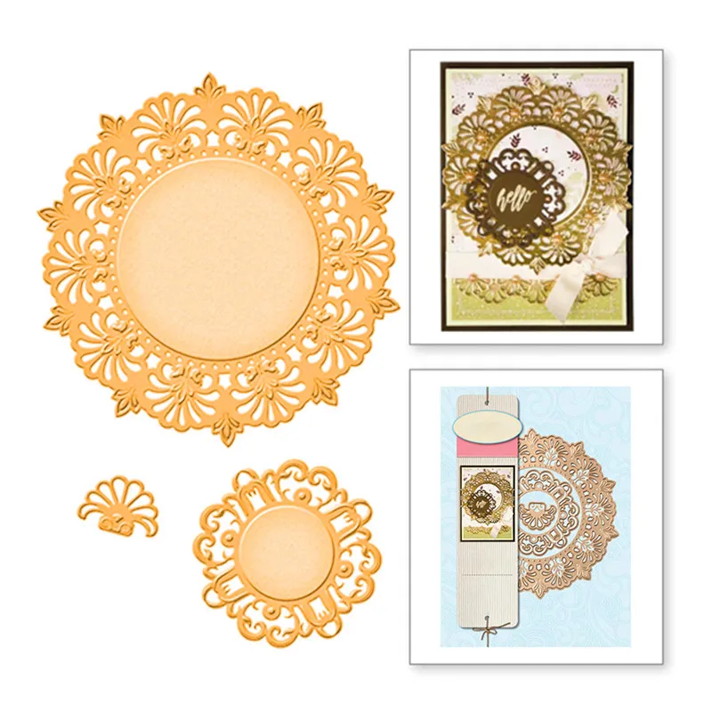 

YaMinSanNiO Circle Background Metal Cutting Dies Scrapbooking Frame Lace Craft Die Card Making Embossing Die Cuts Round Pattern