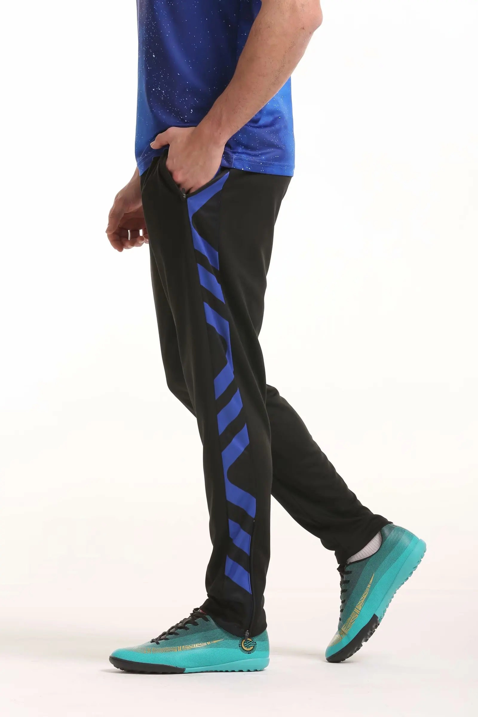 Футбольные штаны Тонкий Джерси Спорт бег брюки для девочек Professional Футбол Training для мужчин бег спортивный костюм мотобрюки ног - Цвет: Синий