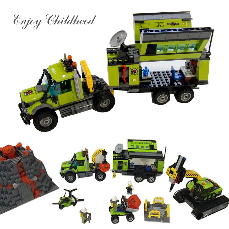 

FoPcc 02005 City Series The Volcano Exploration Base Truck 60124 Building Blocks Brick Educational Toys For Child Gift Legoings