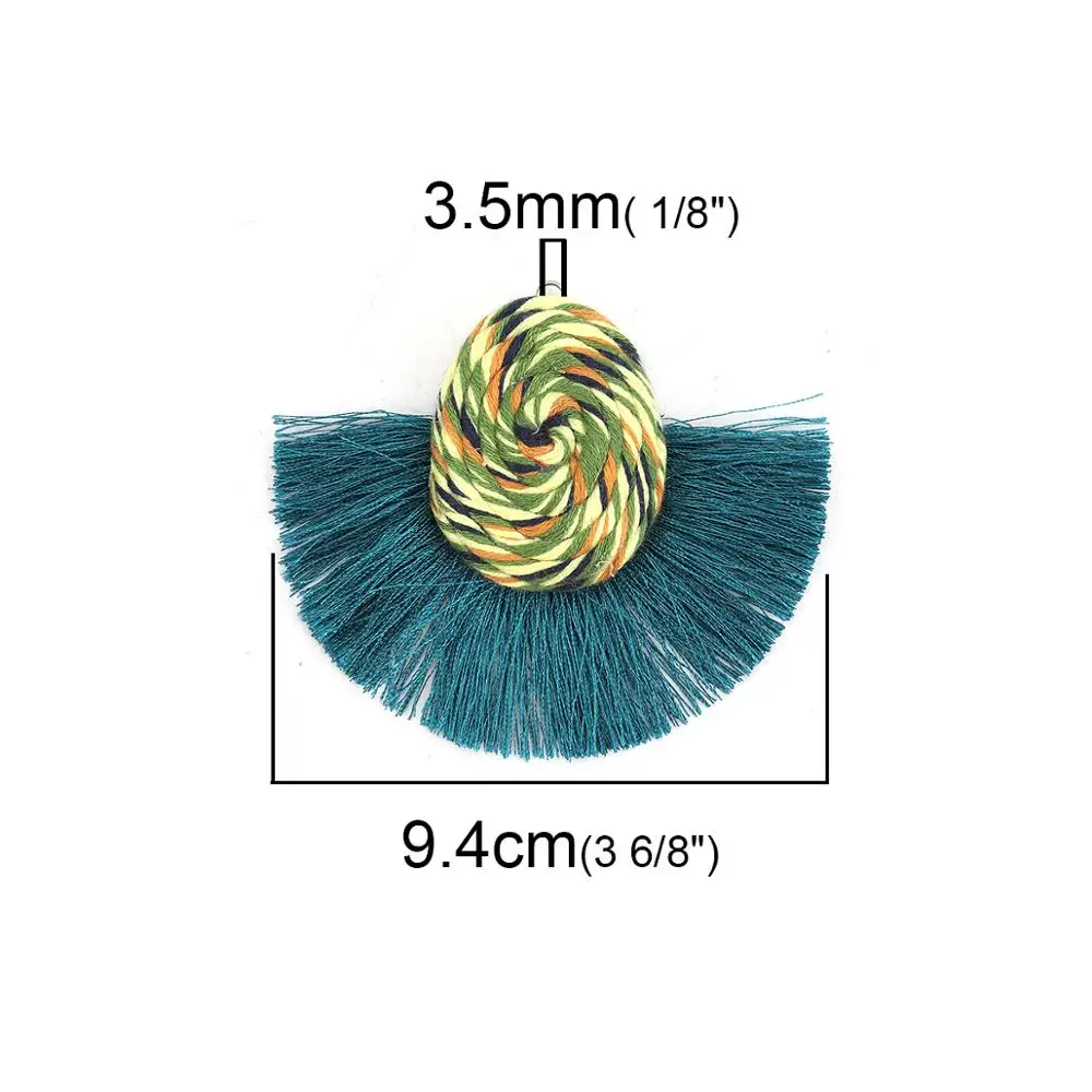 

DoreenBeads Fashion Wood & Polyester Tassel Pendants Half Round Colorful Jewelry DIY Findings 94mm(3 6/8") x 80mm(3 1/8"), 2 PCs