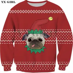Ух девушка новое собака с Рождество шляпу 3D печати с капюшоном Harajuku модные Санта свитер с капюшоном унисекс Прямая доставка-2