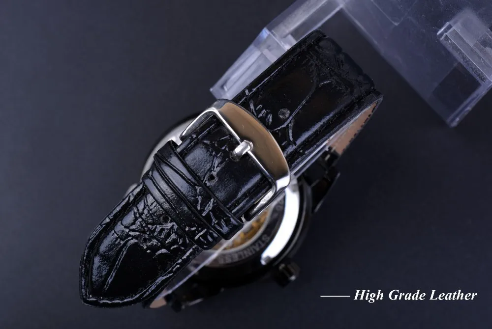 Winner Royal Diamond дизайнерский Серебряный чехол для мужчин Роскошные часы Мужские Бизнес Кожаный ремешок наручные часы для мужчин Скелет автоматические часы