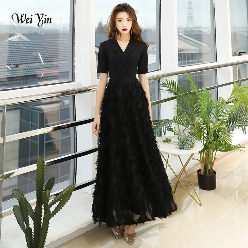 

weiyin Black Evening Dresses 2019 Elegant Lace Evening Gowns Long Formal Evening Dress Styles Women Prom Party Dresses WY1535