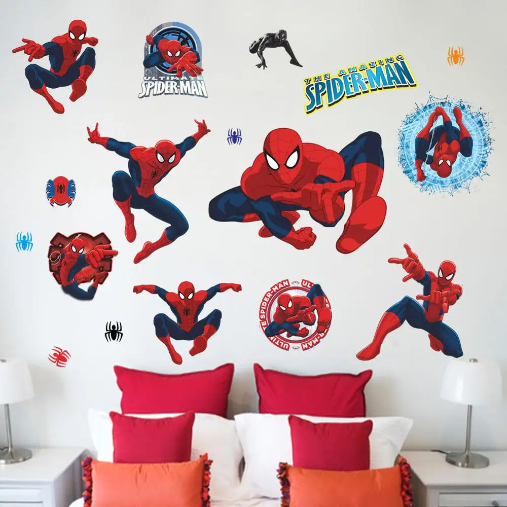 Disney Spiderman Living Room Background Sticker Kids Room Bedroom Wall Decorative Sticker Waterproof Removable