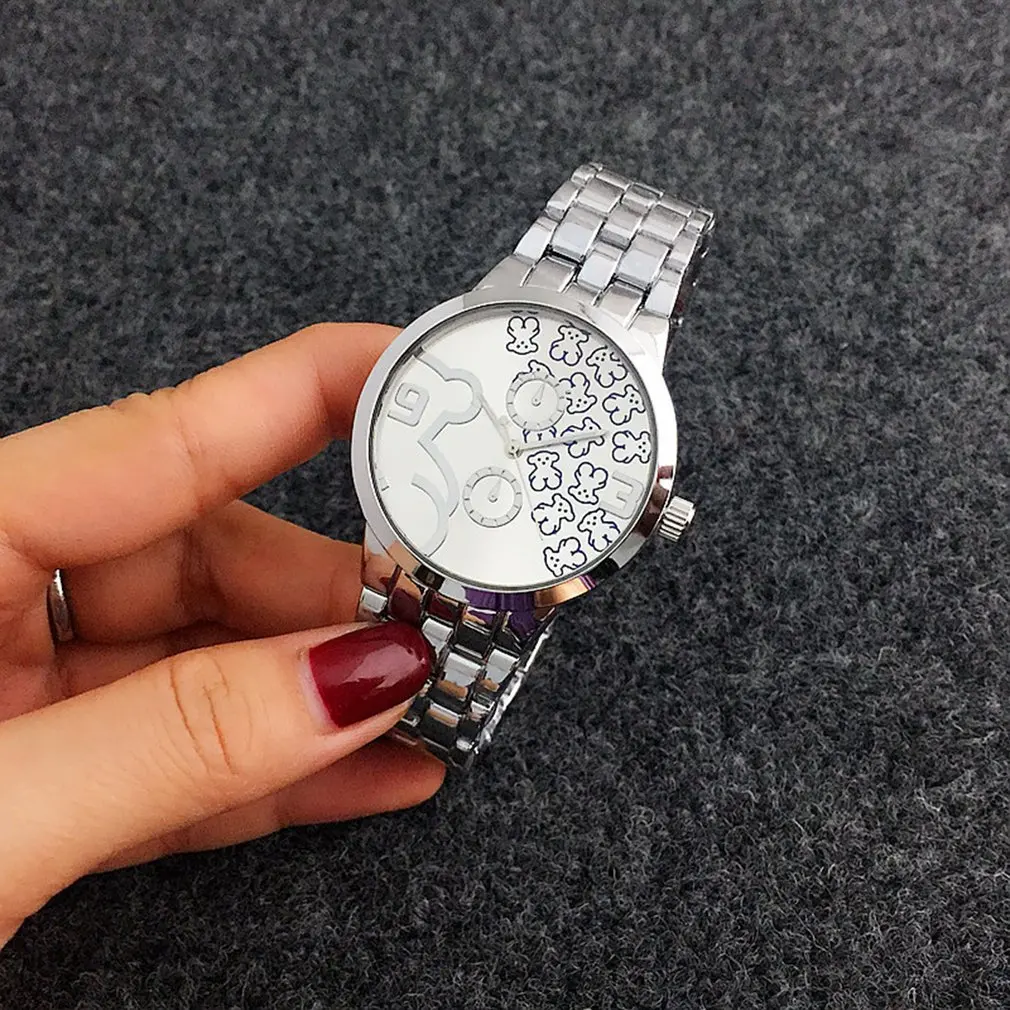 

Fashion Ladies Watch Cartoon Quartz Watch Waterproof Metal Steel Strap Cartoon Bear Dial Analog Diamond Watch
