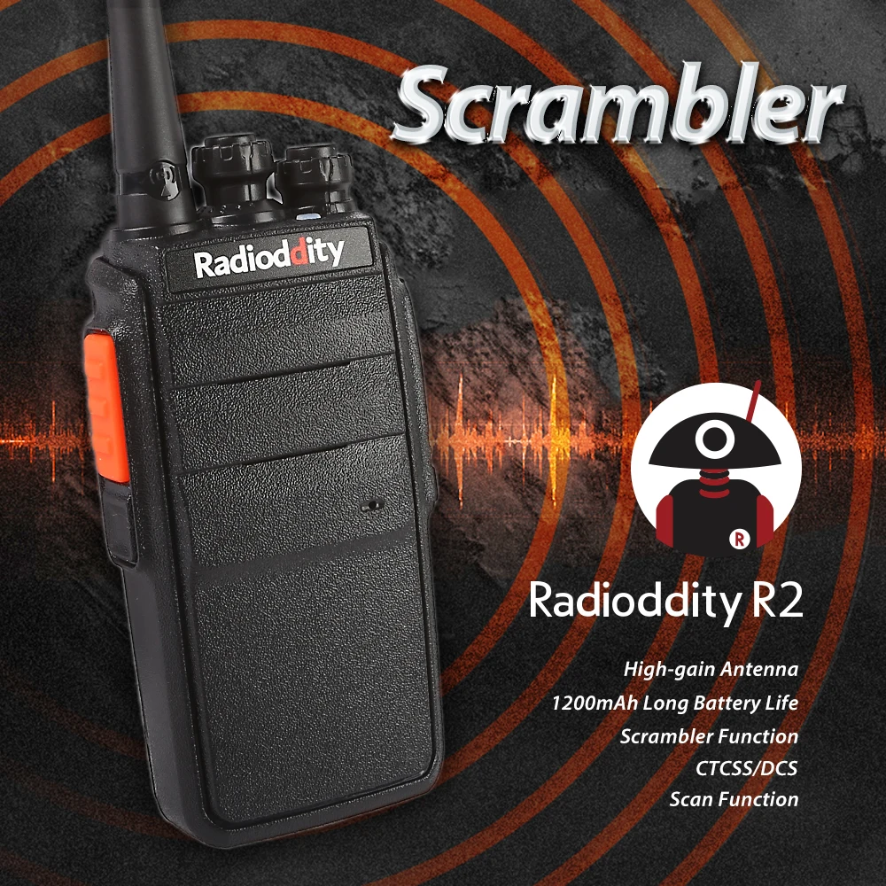 Radioddity R2 UHF 400 470MHz Walkie Talkie Scrambler 16Channel 1200mAh Ham Handheld Two Way Radio CTCSS/DCS Transceiver|walkie talkie scrambler|uhf