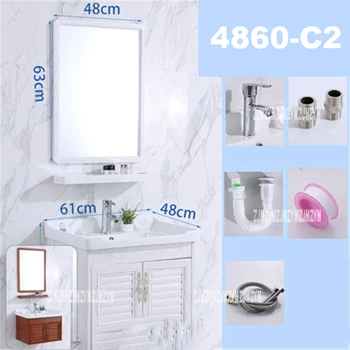 

4860C-2 Mini Simple Wall Mounted Basin Cabinet Ceramic Washing Table Bathroom Cabinet Small Space Aluminum Cabinet With Mirror