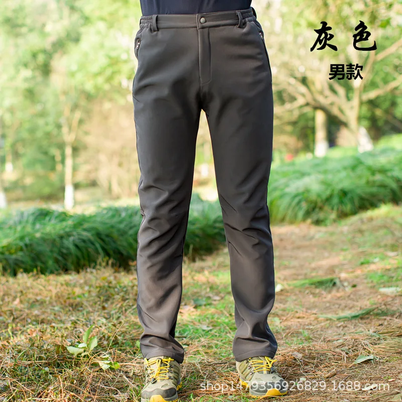 Pantalones de senderismo al aire libre de invierno Thicken termal Softshell pantalones hombres mujeres Trekking montañismo pantalones a prueba de viento para esquí Camping
