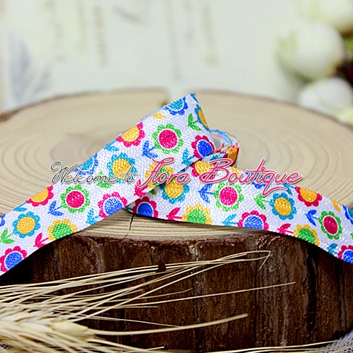 

5/8" new pattern summer flower heat transfer printed fold over elastic foes ribbon for garment accessories, 100yards/lot