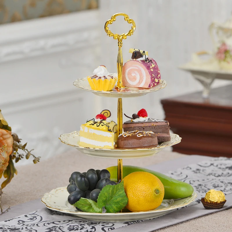 

Ceramics Modern Fashion Ceramic Three Layers Food Tray Decorative Porcelain Tableware Plate Craft Accessories for Pastry, Fruit