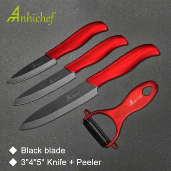 

Anhichef Ceramic Kitchen Cooking Knife Black Blade Paring Utility Slicing Knife + Peeler Kitchen Knives Cooking Tools Set