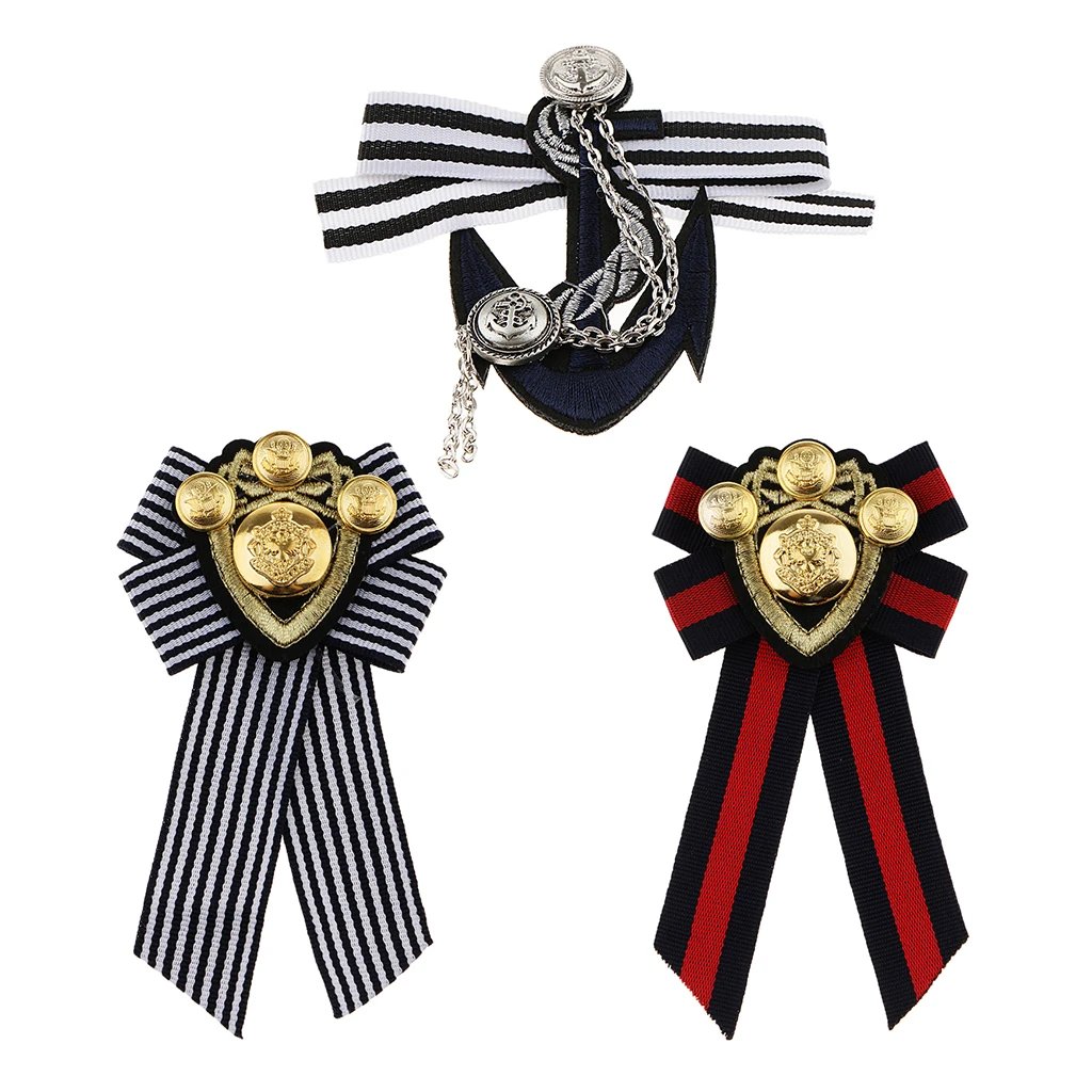 3 Pieces Pre-tied Bowknot Brooch Striped Fabric Bow Tie Men Wome Badge