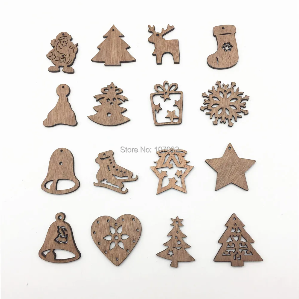 

200PCS Wood Christmas Tags Emebellishments Santa Star Reindeer Sled DIY Pendants Crafts Xmas Tree Decorations Confetti