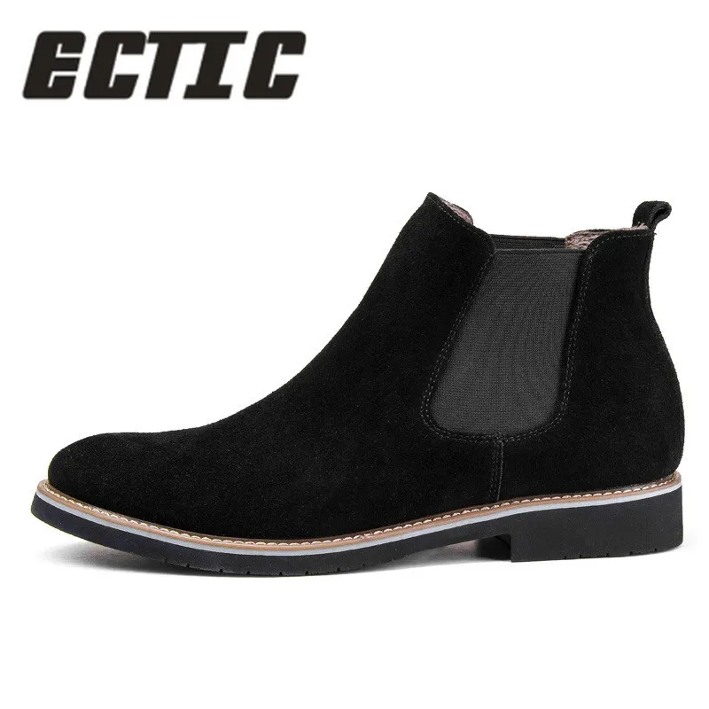 

ECTIC Boot Men Suede Hombre Martin Boots Low Heel Leather Ankle Boots Vintage Sewing Thread Britain Botas chaussure homme DP-90