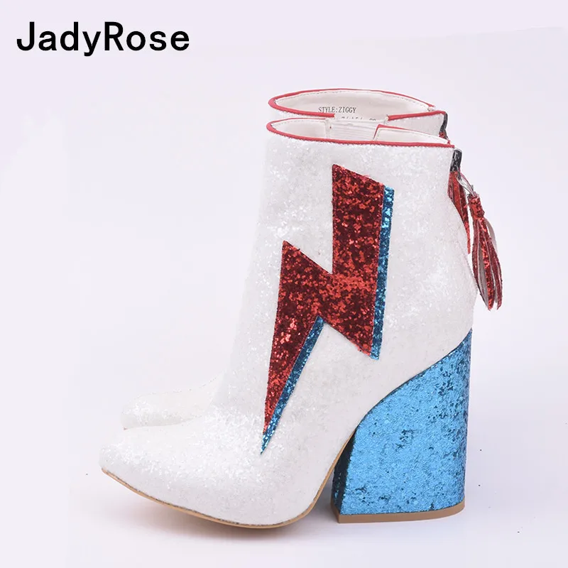 Jadyrose Для женщин блестками ткань Сапоги и ботинки для девочек освещения танкетке женские ботильоны с круглым носком; bota feminina британской моды Zapatos Mujer