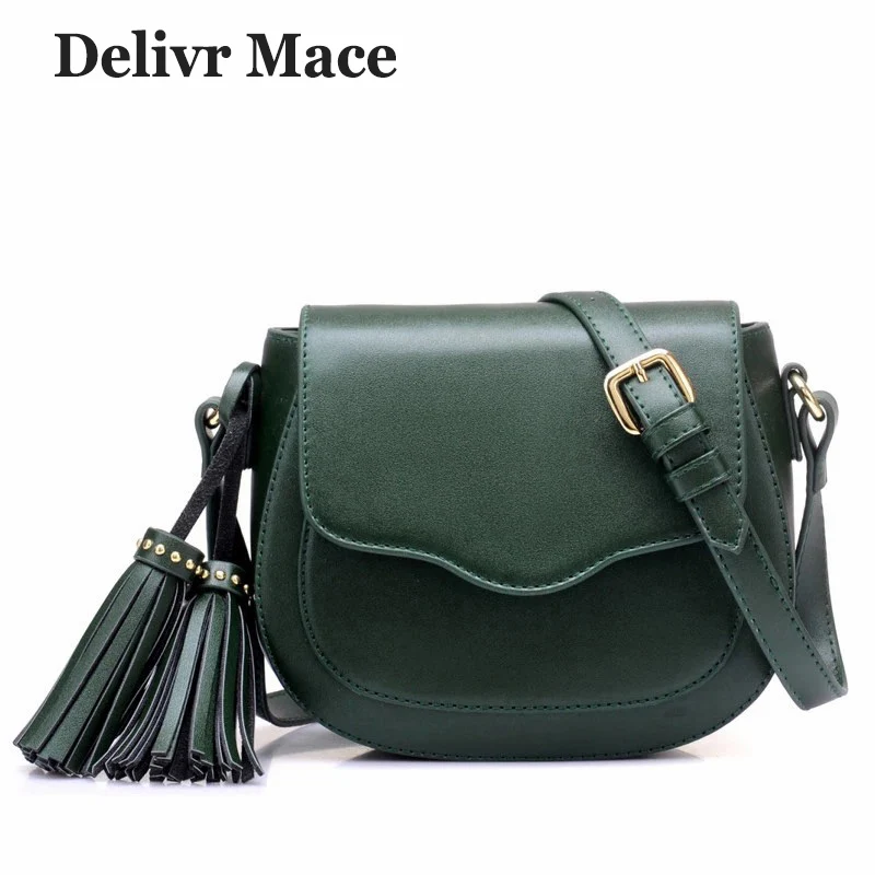 

Solid Classic Green Women Shoulder Bags Tassel Decoration Fashion Women's Messenger Cross Body Bag Girl Shoulder Messenger Bags