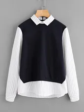 Blouse Plus Size New Women Fashion Colorblock Long Sleeve Casual Zip Back Striped Shirt Neck Office Work Tops