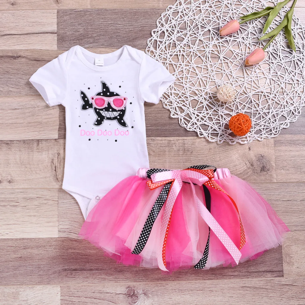 Г., одежда для маленьких девочек Комбинезон с принтом акулы, летние топы для девочек, розовая юбка-пачка комплект одежды принцессы для детей от 0 до 24 месяцев