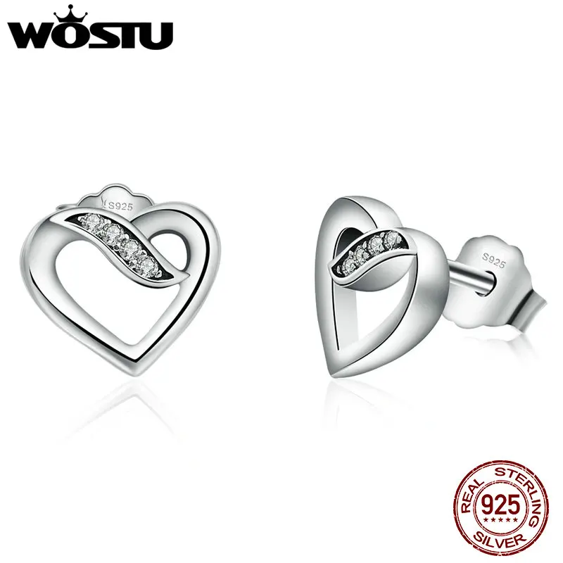 

WOSTU Hot Sale 925 Sterling Silver Ribbons Of Love Stud Earrings For Women Authentic Original Brand Fine Jewelry XCHS496