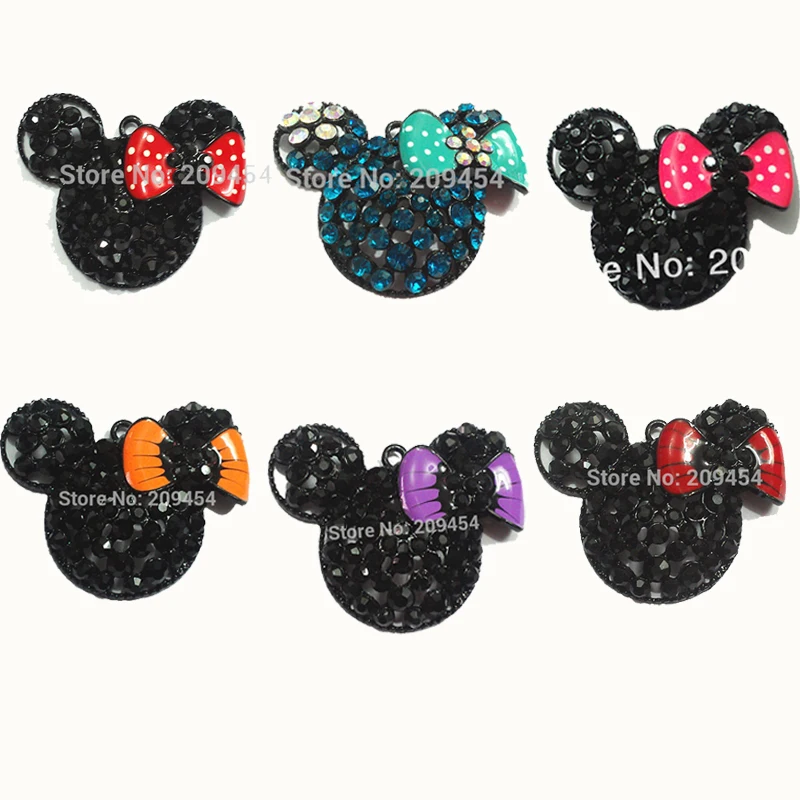 

( Choose Color First ) 48mm Black Minnie With Bow Rhinestone Pendants