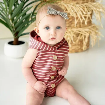 

Summer Baby Girls Boys Romper Sleeveless Striped Hooded Clothes Newborn Infant Toddler Jumpsuit Suit Outfits Romper Wholesale