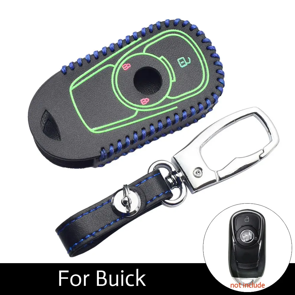 

ATOBABI 2 Buttons Leather Car Key Case Keychain Auto Accessories For Buick GL6 2016 2017 Smart Keyless Remote Fob Shell Cover