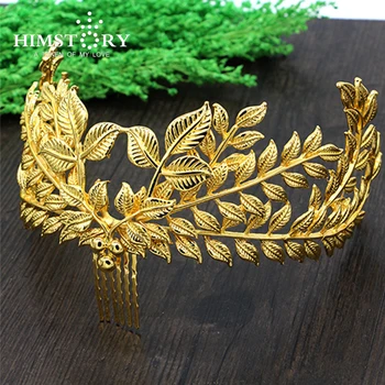 

HIMSTORY 2017 Hot Sale Vintage Olive Branch Gold Leaf Hair Accessories Bridal Headpieces Hair Comb Wedding Tiaras For Brides