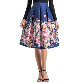 

Fanco Ladies Jacquard Flower Print Pleated Ball Gown Skater Midi Skirts Womens Vintage Floral High Waist Saias