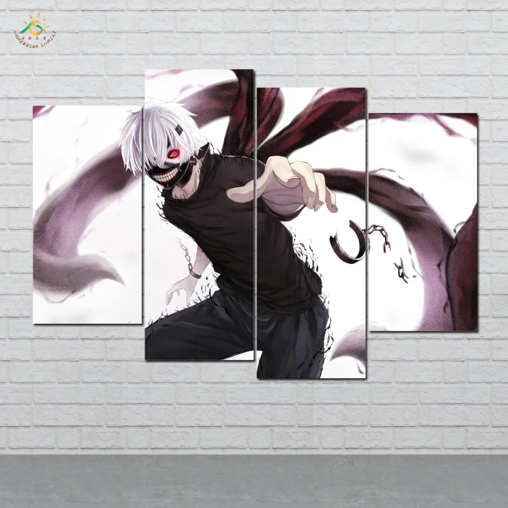 

Wall Art Canvas Painting Posters and Prints Decorative Picture Decoration Anime Tokyo Ghoul Black Home For Living Room 4 PIECES