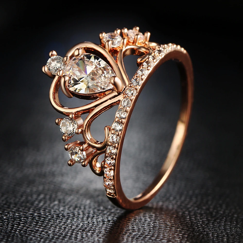 Обручальные кольца IF ME Fashion Princess queen Crown с прозрачными фианитами и кристаллами, обручальные кольца цвета розового золота