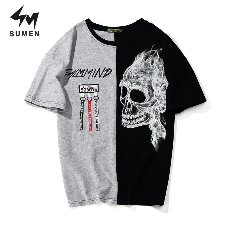 Sumen 2018 New T-shirt Men Brand Clothing Print T shirt Male Top Quality 100% Cotton Streetwear Skull Oversized Tees | Мужская одежда