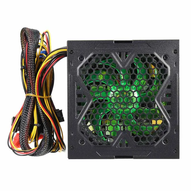 Green LED 600W PC ATX Computer Power Supply 120mm Fan Quiet 20 24pin ATX 12V 4