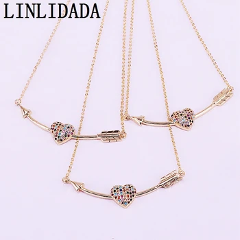 

10Pcs Fashion Gold Filled Rainbow Colorful Zirconia CZ Micro Pave Heart Pendant Necklaces