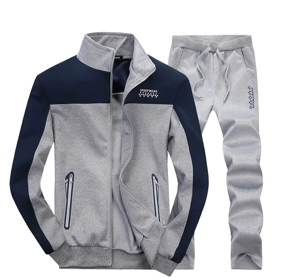 

2018Large Size Long sleeves Men Stand collar Suits Baseball Style Set Thermal Man Sport Suit Jogger Run Gym Sets 2pcs