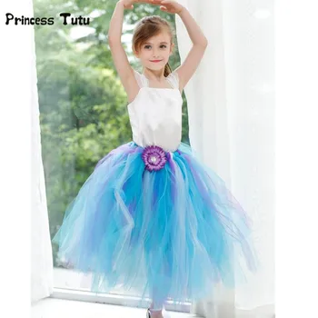 

Pink Blue Flower Girl Dresses For Party Wedding Gowns Tutu Dress Kids Girls Tulle Dresses With Stain Top Princess Dress Costumes