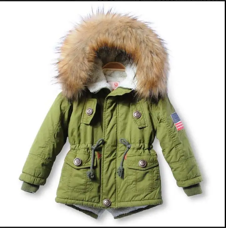 Thick Winter children jackets Girls Boys Coats Hooded Faux Fur Collar