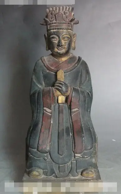 

10"Old Bronze Painting Ancient Civil Official Civilian Service People Man Statue