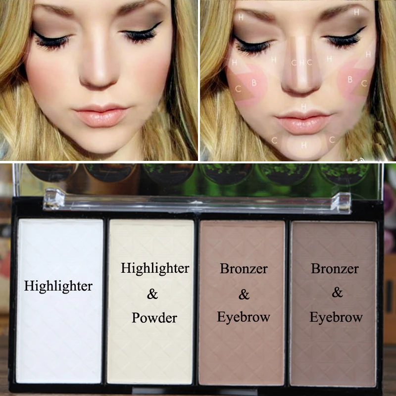 

2016 Professional Makeup Powder Contour Kit Whitening Face Brightener Blusher Bronzing Highlighter Powder Palette Makeup Set