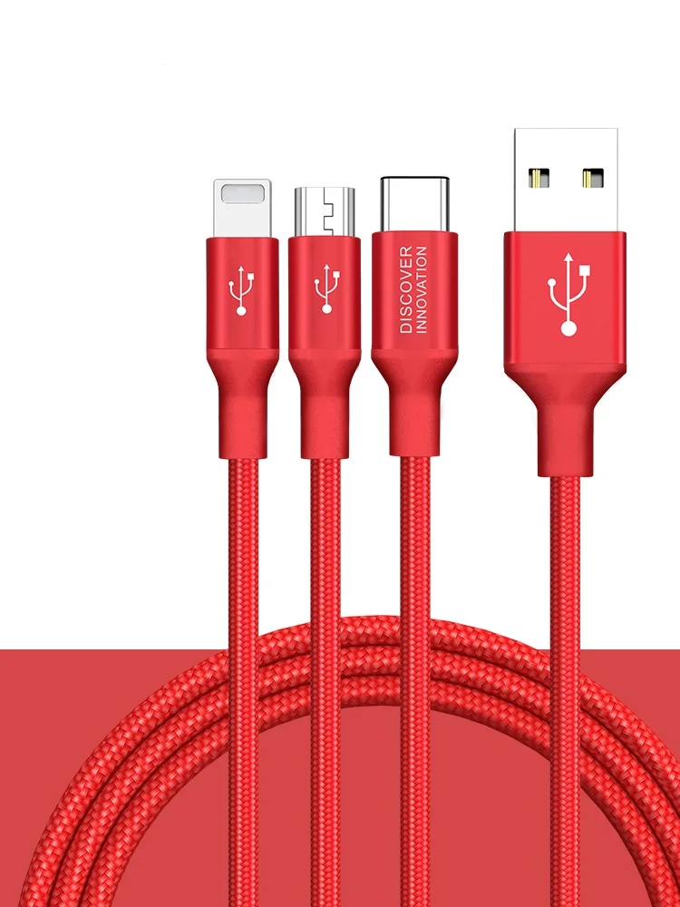 Нейлоновый Плетеный Универсальный 3 в 1 usb зарядный кабель адаптер для iOS для iPhone usb type C Micro USB разъем для Xiaomi OnePlus