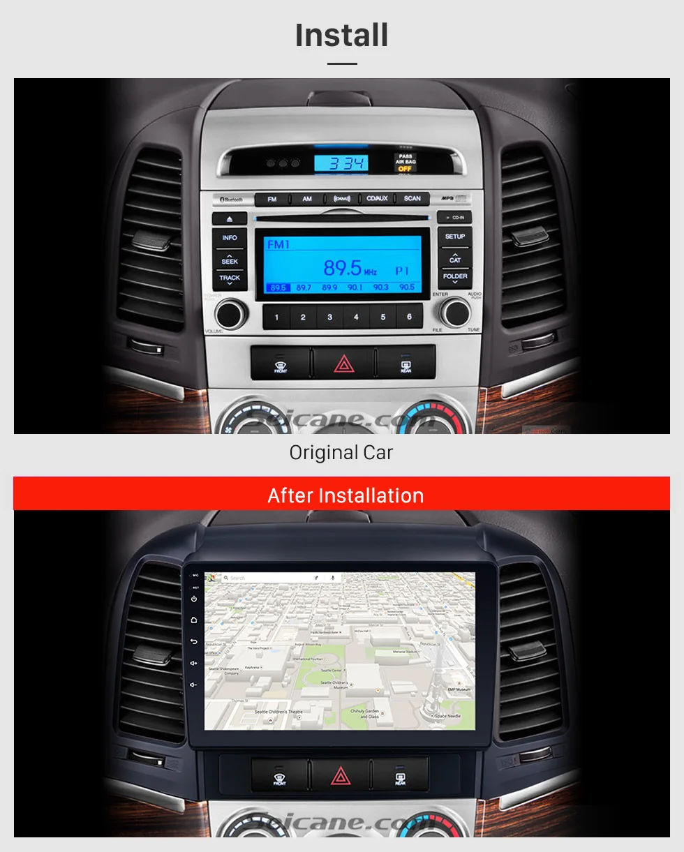 Perfect Seicane 2 din Android DVD Player Bluetooth GPS Navigation Radio for 2005 2006 2007 2008 2009 2010 2011 2012 HYUNDAI SANTA FE 4