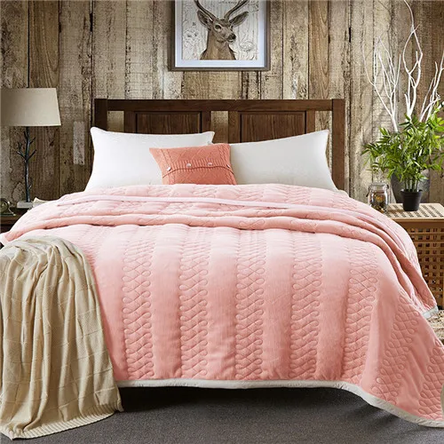 Зимнее Полосатое одеяло, уплотненное теплое покрывало для кровати 200*230 см-180 кг, Коралловое Флисовое одеяло 200* см, покрывало, Фланелевое Флисовое одеяло, постельное белье - Цвет: pink bed cover