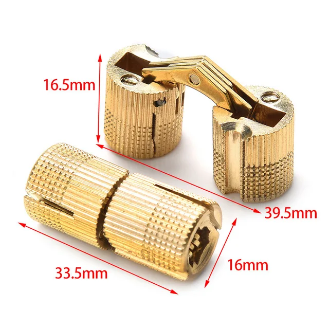 NAIERDI Copper Brass Furniture Hinges 8-18mm Cylindrical Hidden Cabinet Concealed Invisible Door Hinges For Hardware Gift Box 16mm