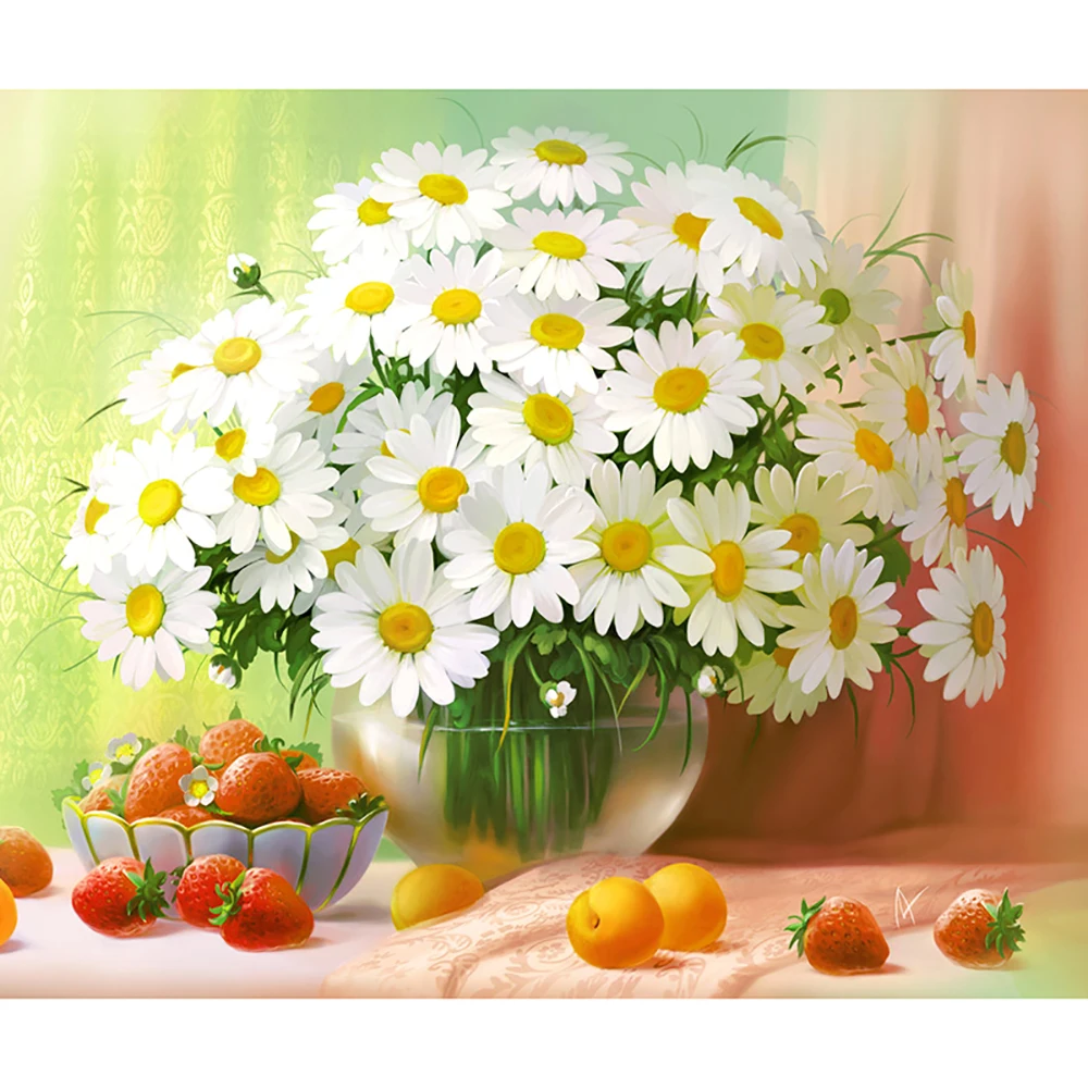

Diamond Painting Needlework Full Diamond "White Daisy" Game Embroidery Cube Decorate Rhinestones Gifts