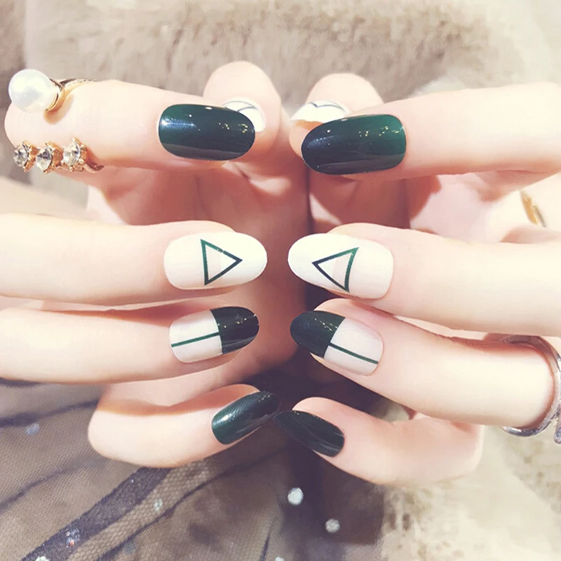 24Pcs/Set Acrylic Full False Nail Tips Nail Art Fake Nails Tools Multi Style Lady Nails