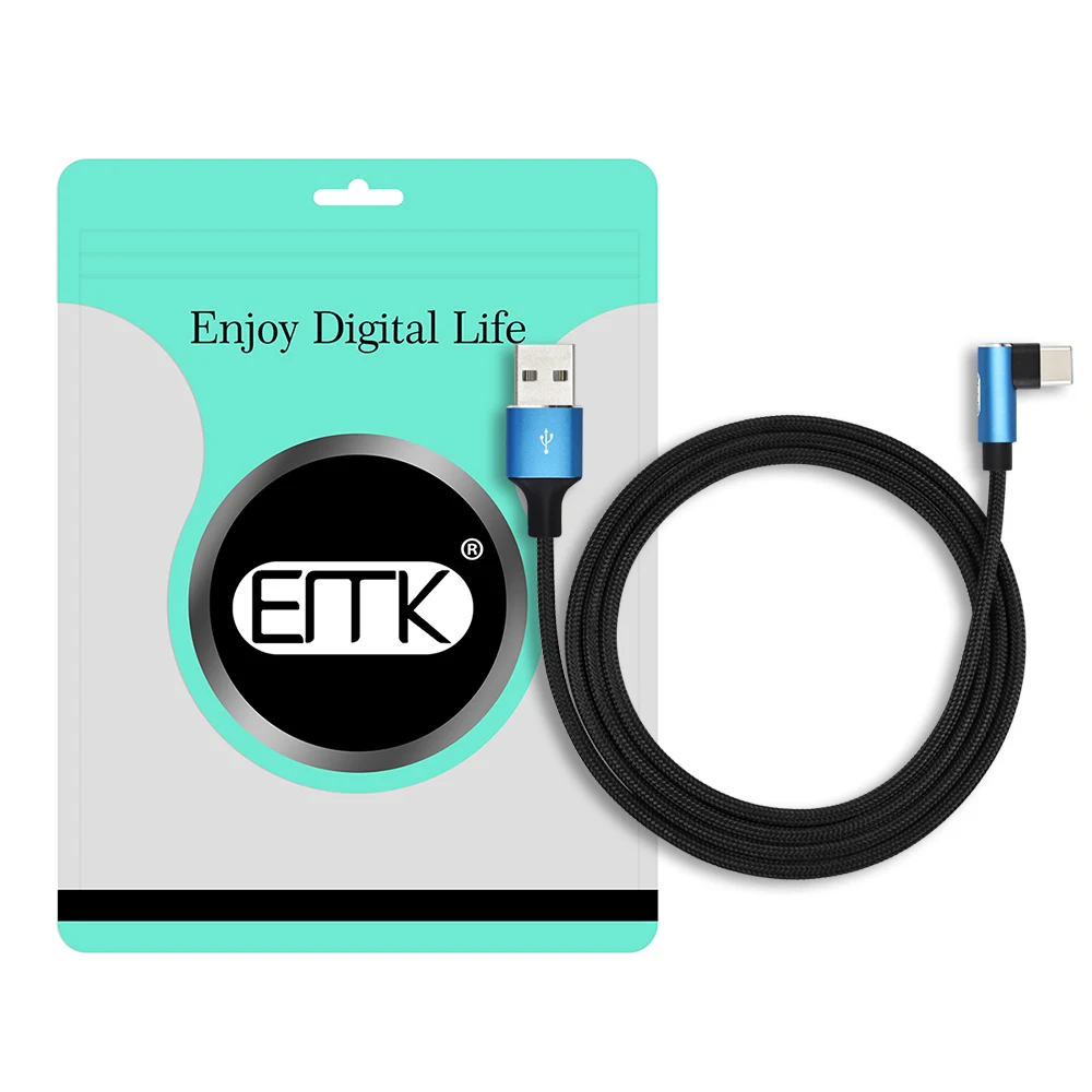 EMK 1 фут type-C 2,0 USB-C кабель для быстрой зарядки для samsung Galaxy S9 90 градусов кабель синхронизации данных для Xiaomi huawei 0,3 м 1,2 м 1,8 м